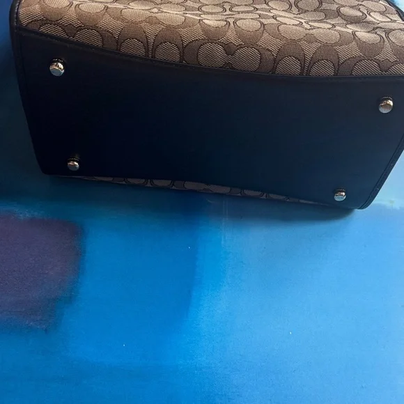 Coach Tan and Black Signature Crosby Carryall Satchel Purse Bag - Picture 6 of 15